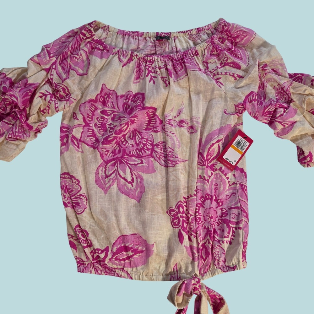 Vince Camuto Pink Orchid Summer Swirl Floral Off Shoulder Blouse Small 91225B178